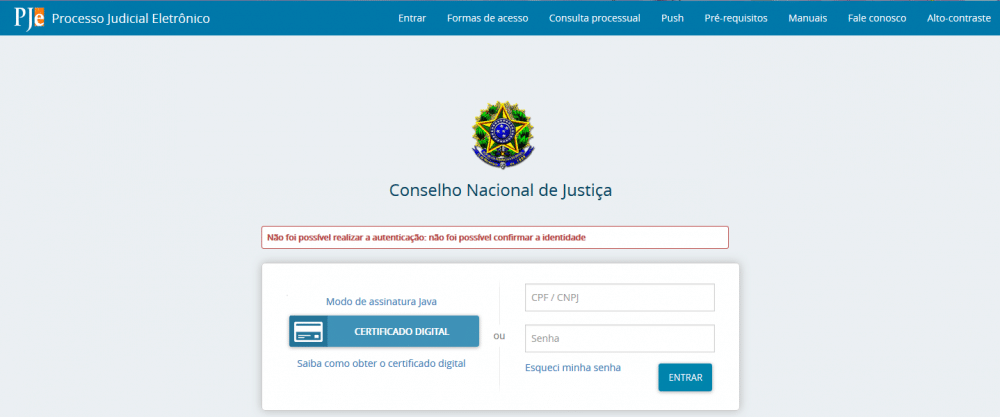 Não foi possível enviar a solicitação de autenticação ao provedor